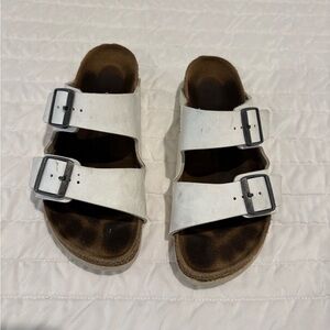 Birkenstock White Two-Buckle Slide Sandals